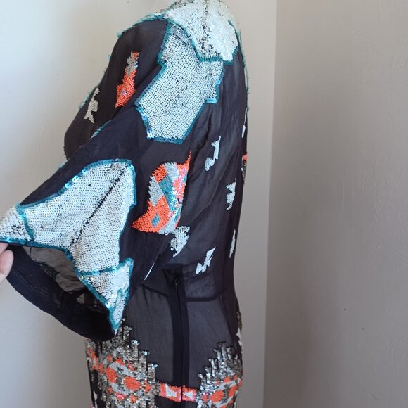 All Saints Tunic Silk Sequined Embellished Aztec Chariot Dress Womens 6 NEW - Picture 11 of 16